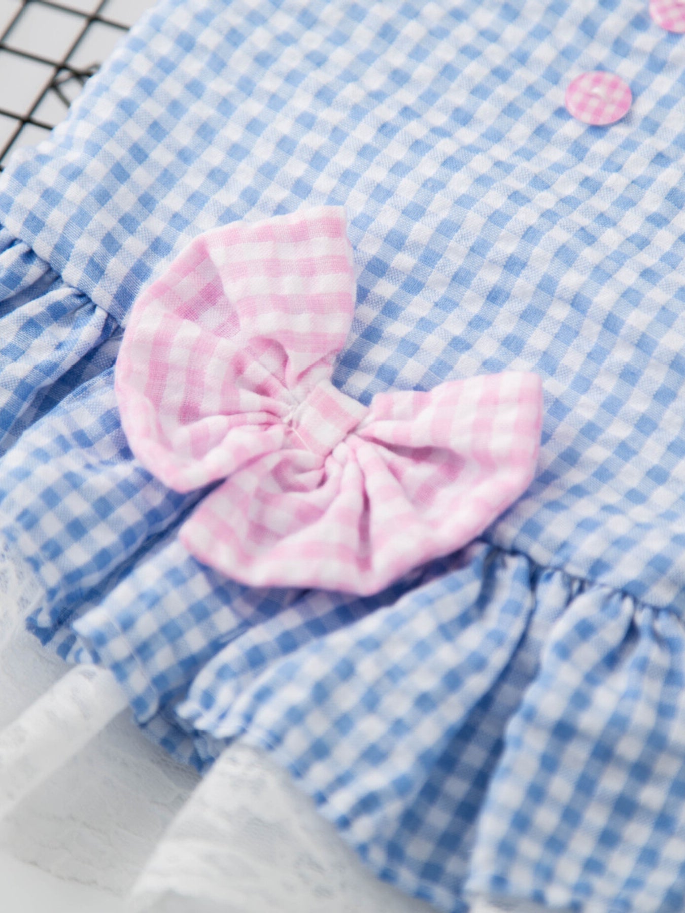 Gingham Ruffle Lace Pet Dress – Vintage-Inspired Dog & Cat Summer Dress – view 3