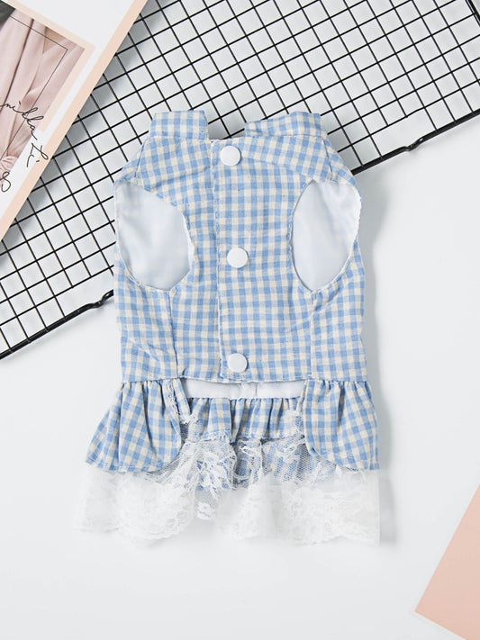Gingham ruffle lace pet dress, vintage-inspired summer dress for dogs and cats