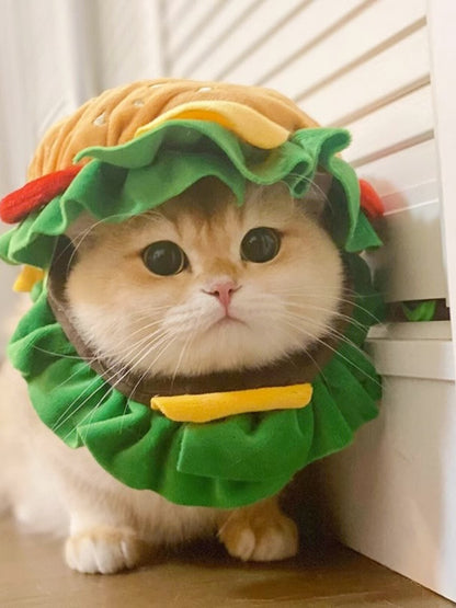 Hamburger novelty pet hat, funny polyester costume headwear for dogs and cats
