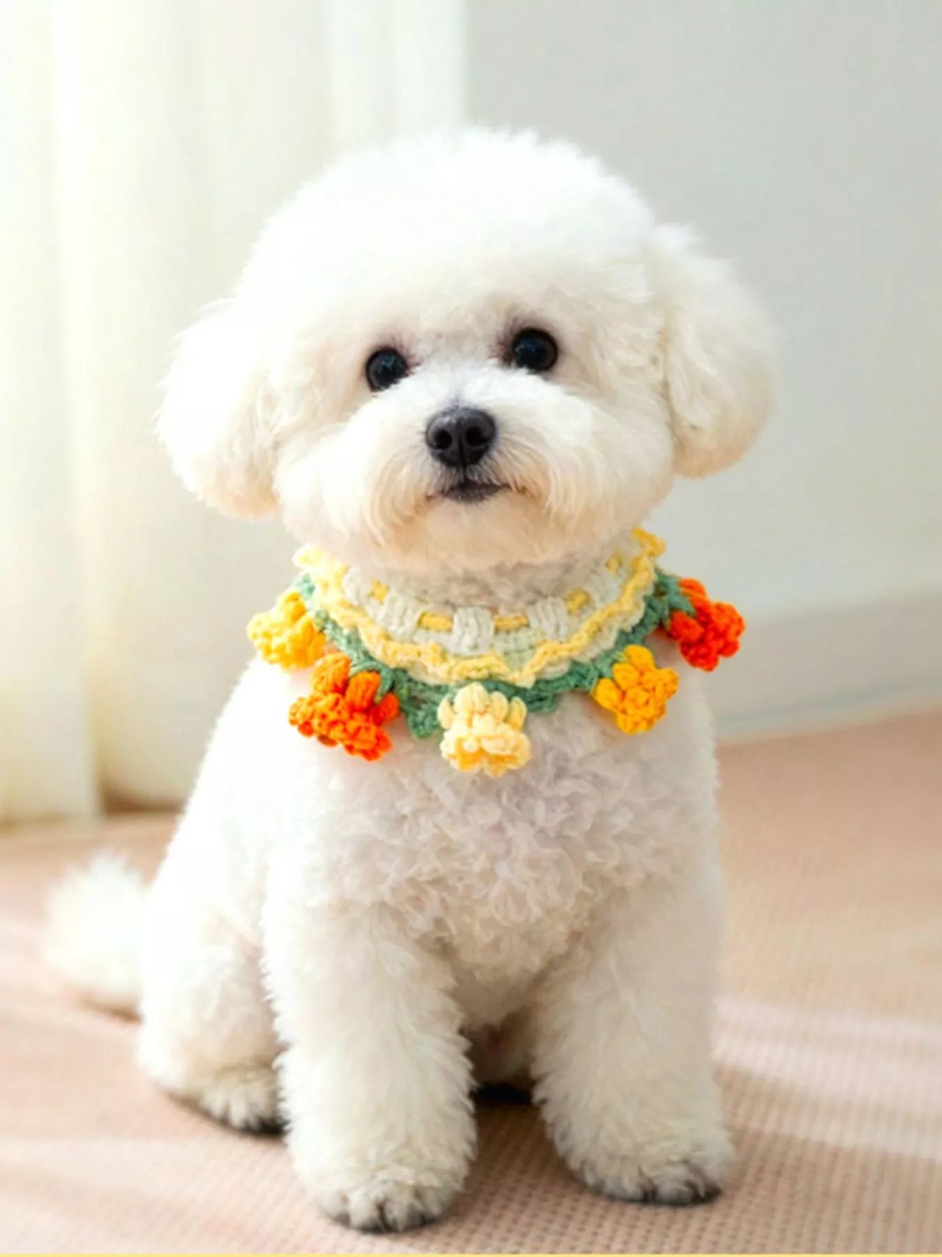 Handmade crochet floral pet scarf, boho neck scarf for dogs and cats