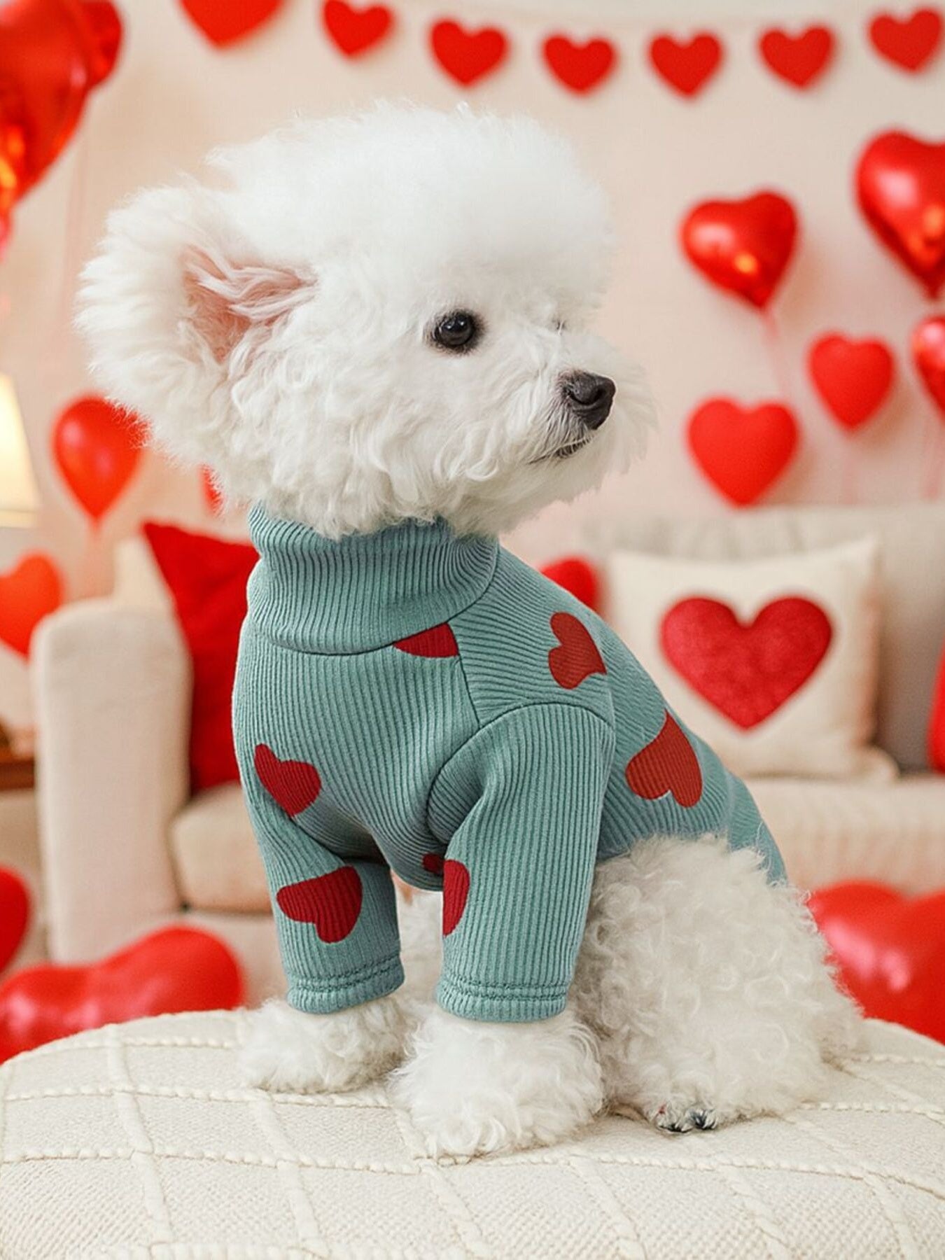 Heart Pattern Pet Sweater – Cozy Valentine Knit for Dogs & Cats – view 10
