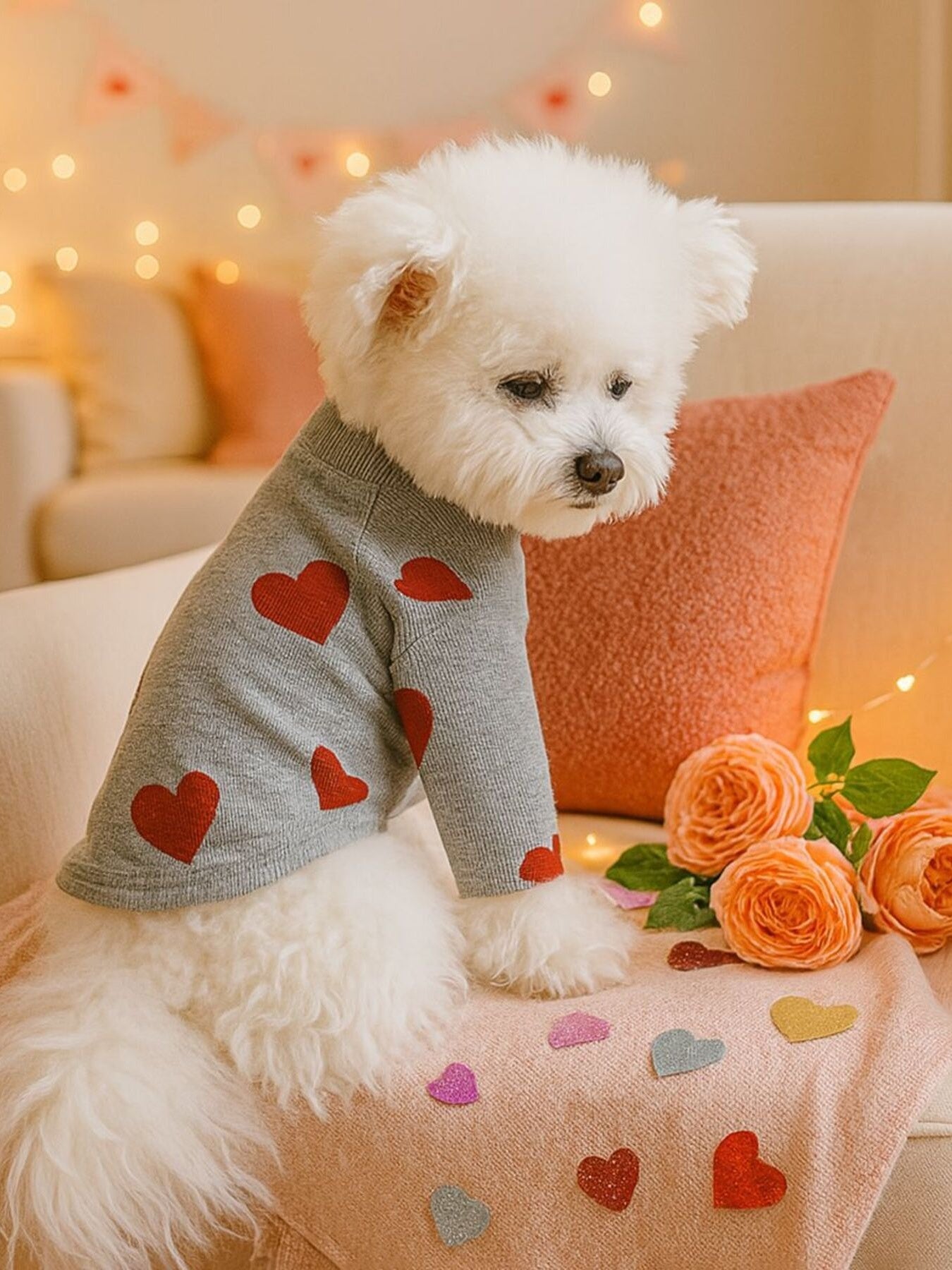 Heart Pattern Pet Sweater – Cozy Valentine Knit for Dogs & Cats – view 2