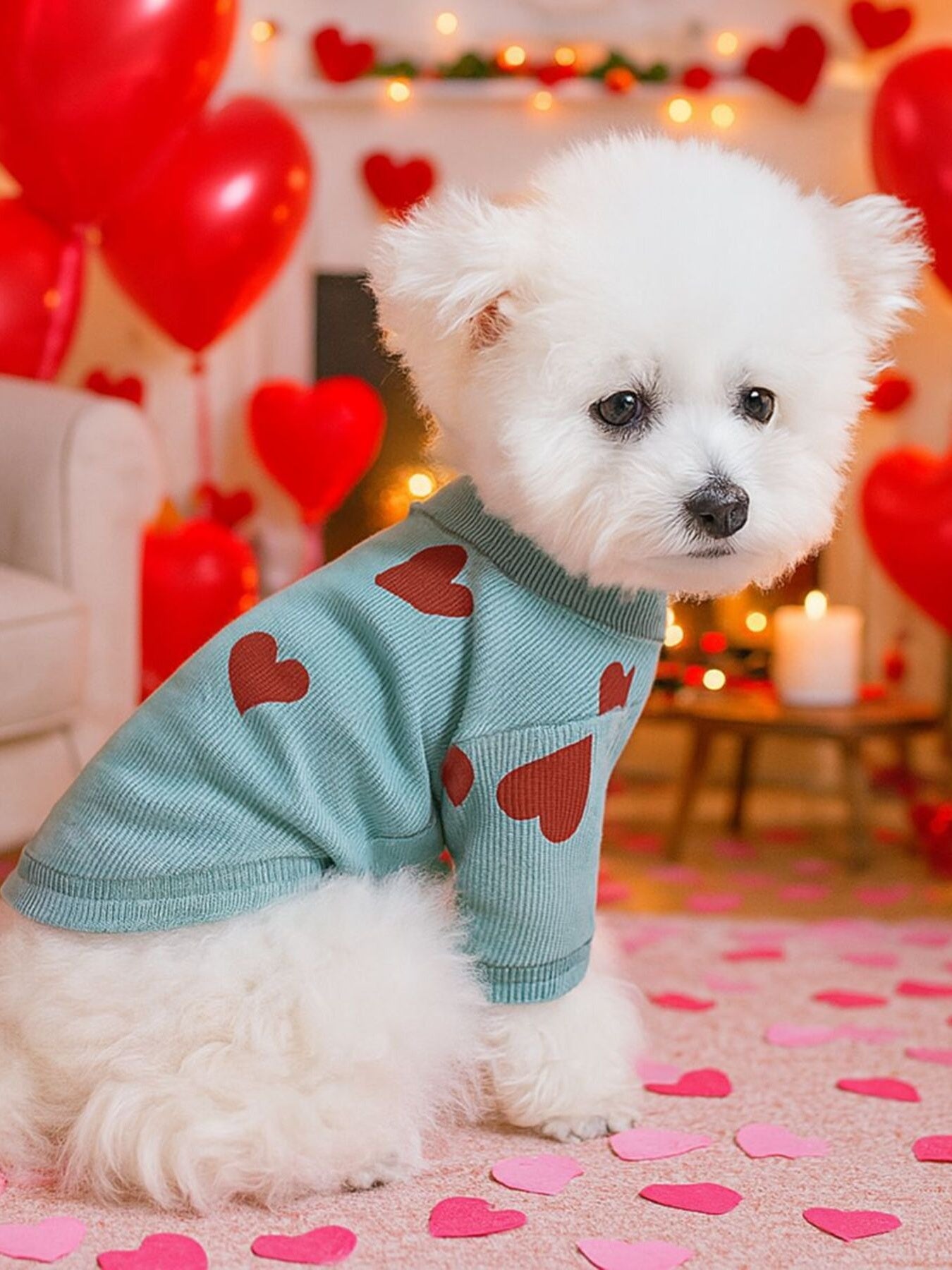 Heart Pattern Pet Sweater – Cozy Valentine Knit for Dogs & Cats – view 9