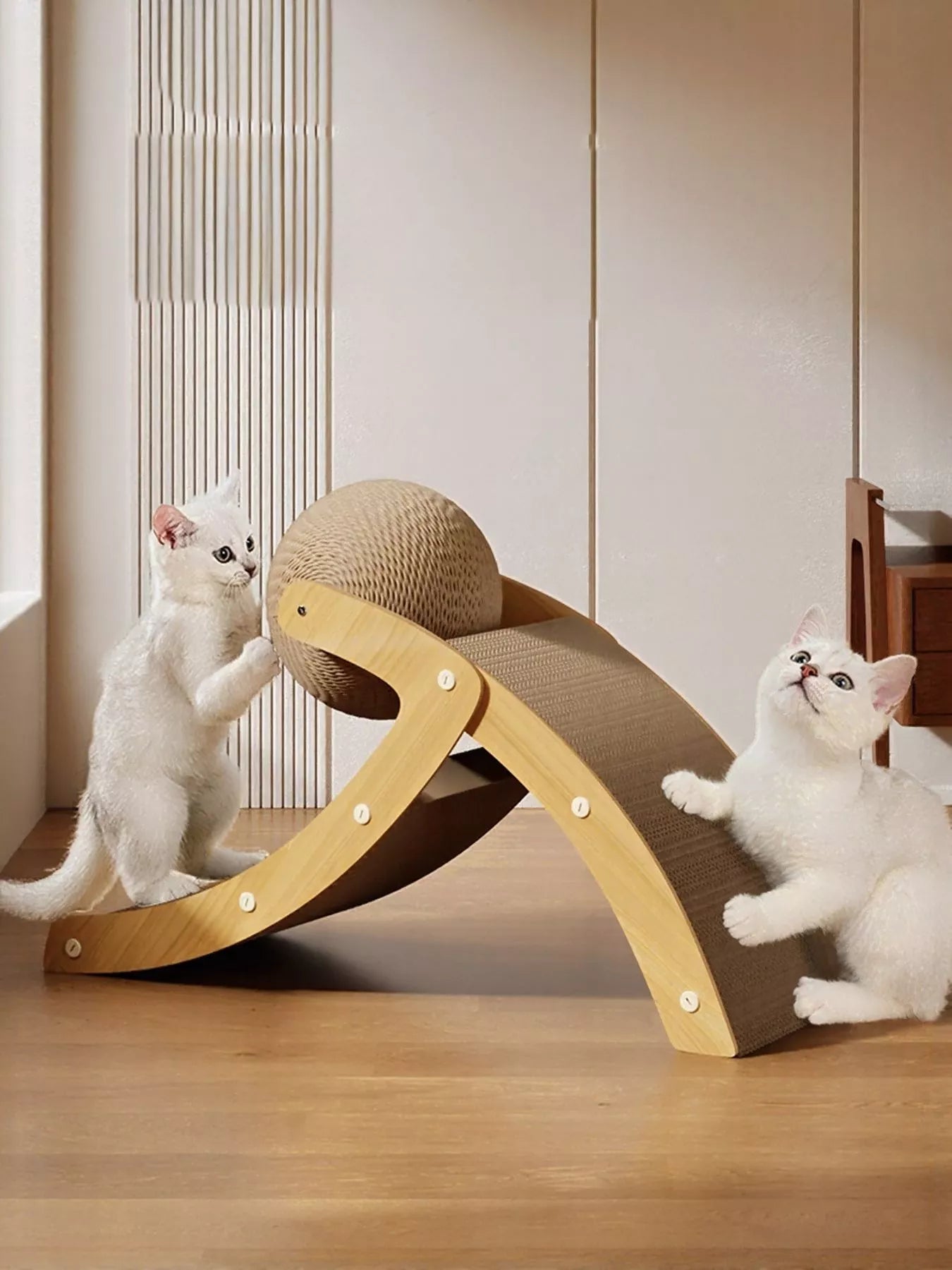 Interactive cat scratching post with ball and ramp toy for cats