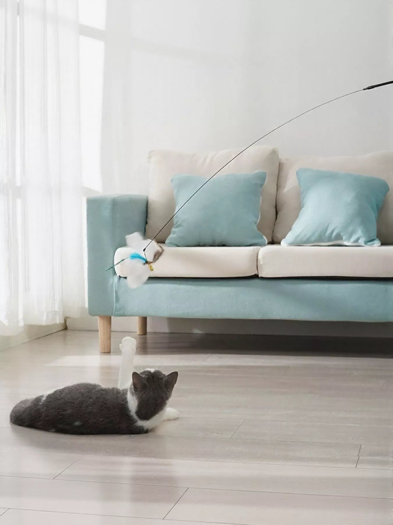 Interactive Feather Teaser Cat Wand Toy with Bell – view 2