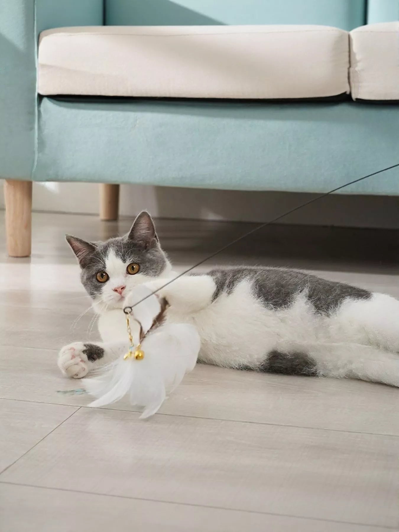 Interactive feather teaser cat wand toy with bell for cats
