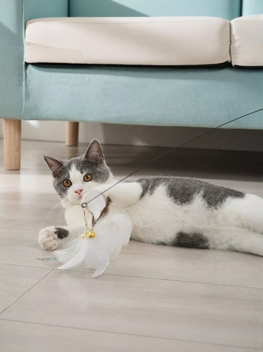 Interactive feather teaser cat wand toy with bell for cats