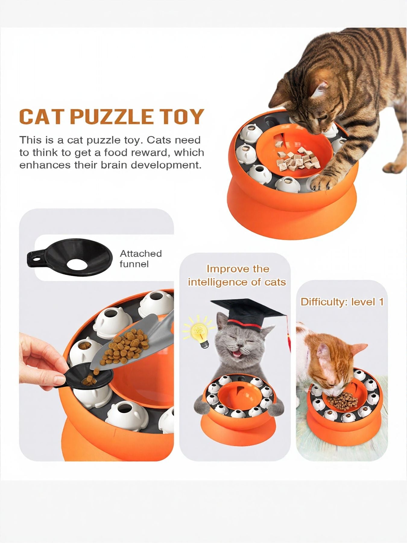 Interactive Plastic Cat Treat Dispenser Puzzle Toy – Mental Enrichment Feeder for Cats – view 2
