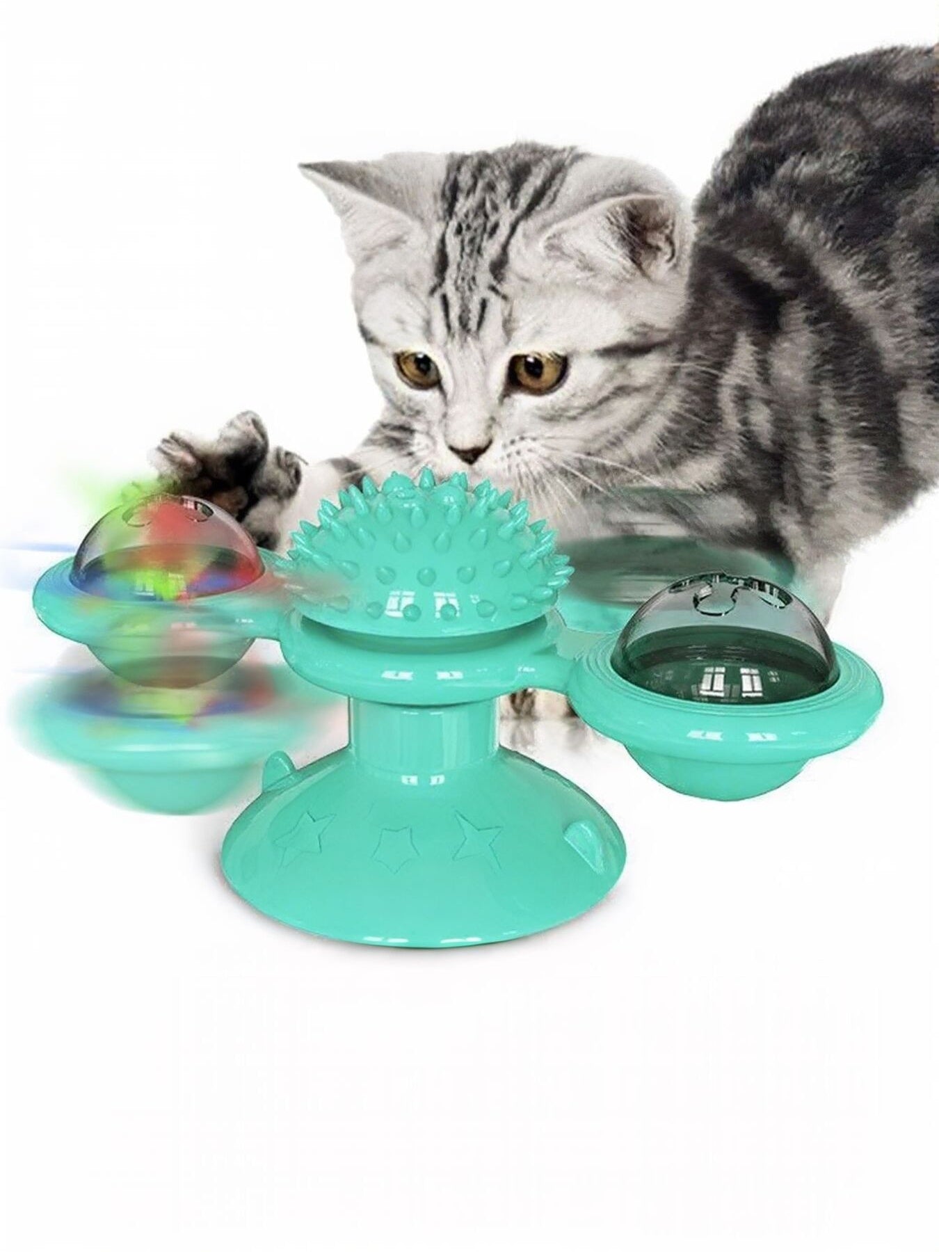Interactive Rotating TPR Cat Toy Set with Suction Cup – Spinning Teaser for Cats – view 4