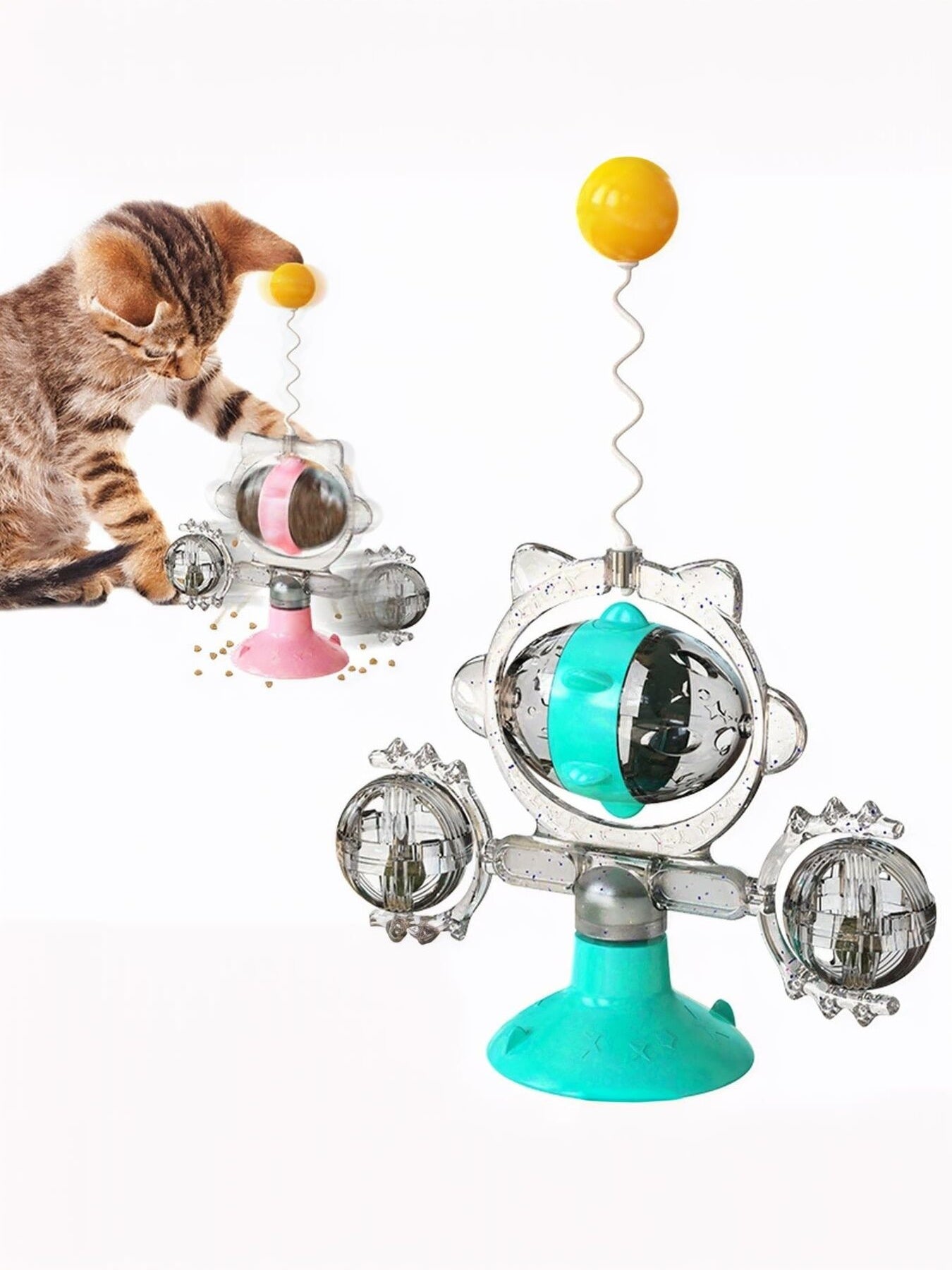 Interactive Rotating TPR Cat Toy Set with Suction Cup – Spinning Teaser for Cats – view 9