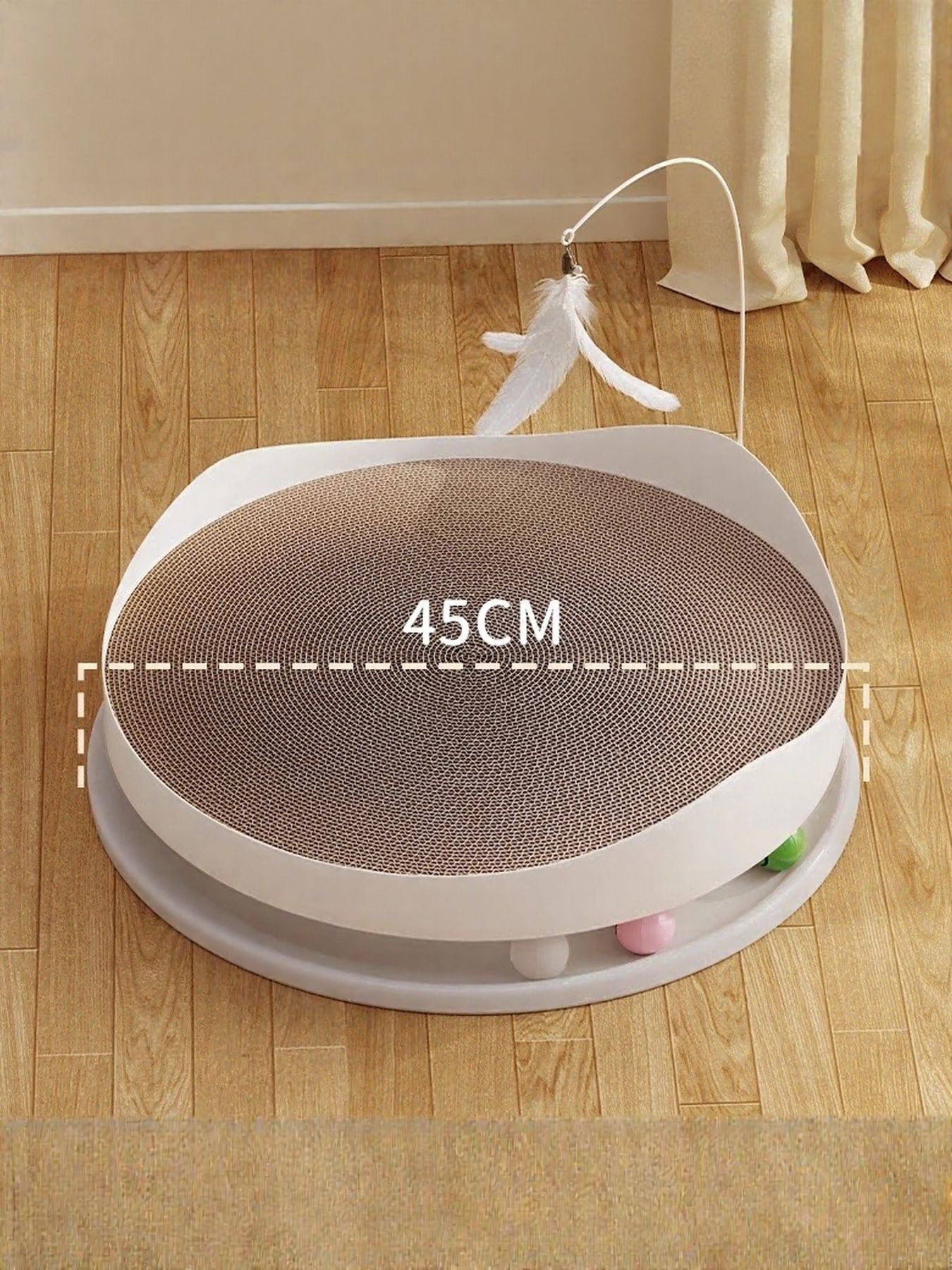 Interactive Round Plastic Cat Scratching Board – Turntable Scratcher with Ball Toy – view 2