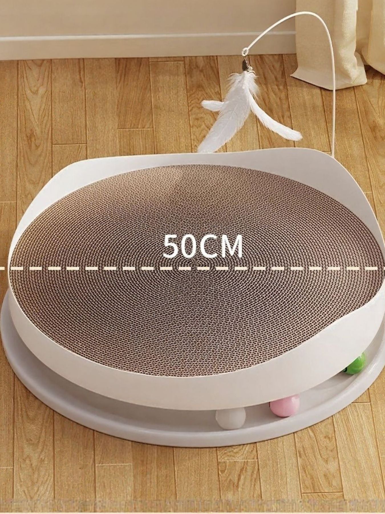 Interactive Round Plastic Cat Scratching Board – Turntable Scratcher with Ball Toy – view 3