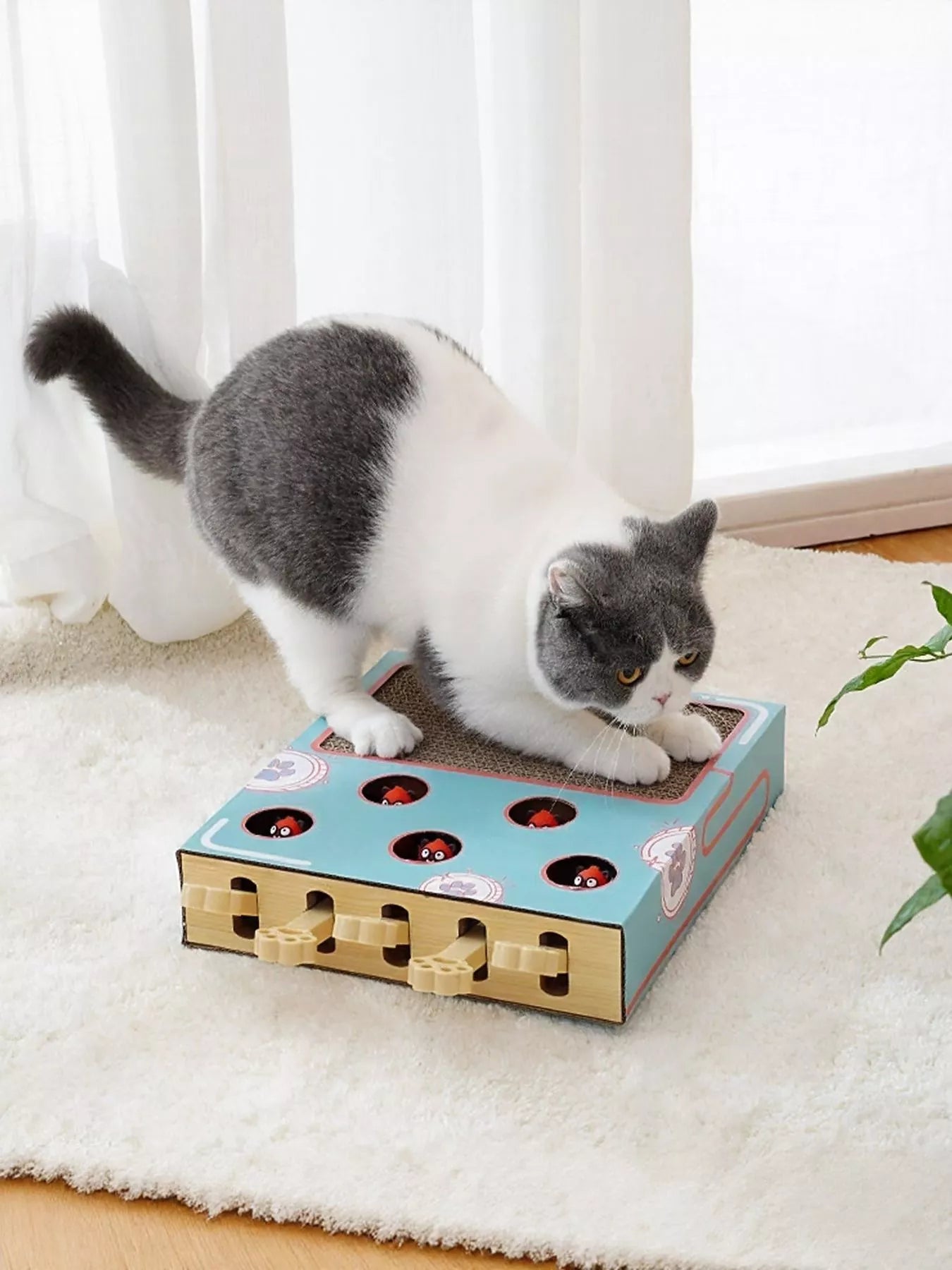 Interactive Whack-A-Mole Cat Toy Box – Corrugated Paper Puzzle Toy for Cats – view 2