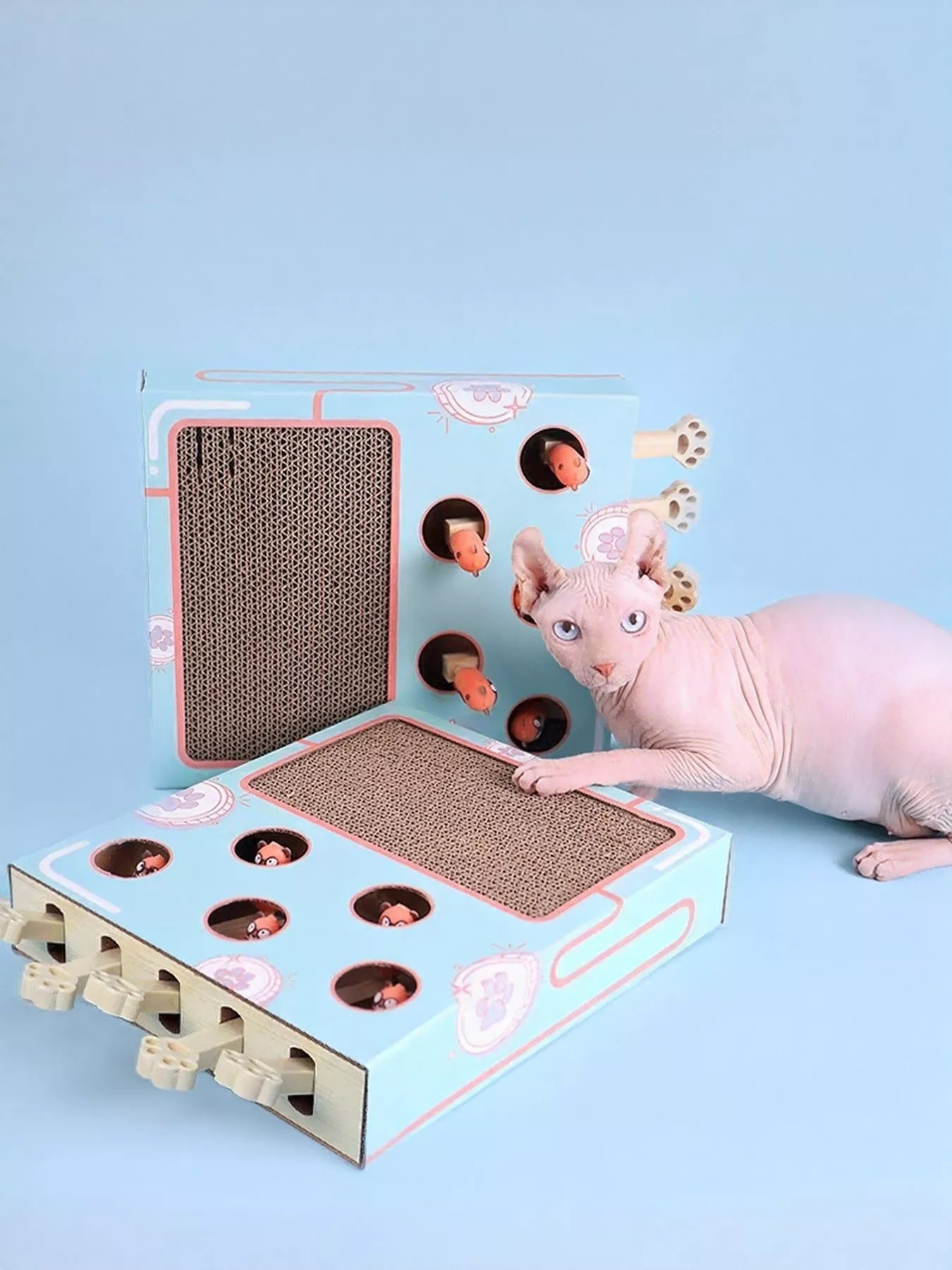 Interactive Whack-A-Mole Cat Toy Box – Corrugated Paper Puzzle Toy for Cats – view 5