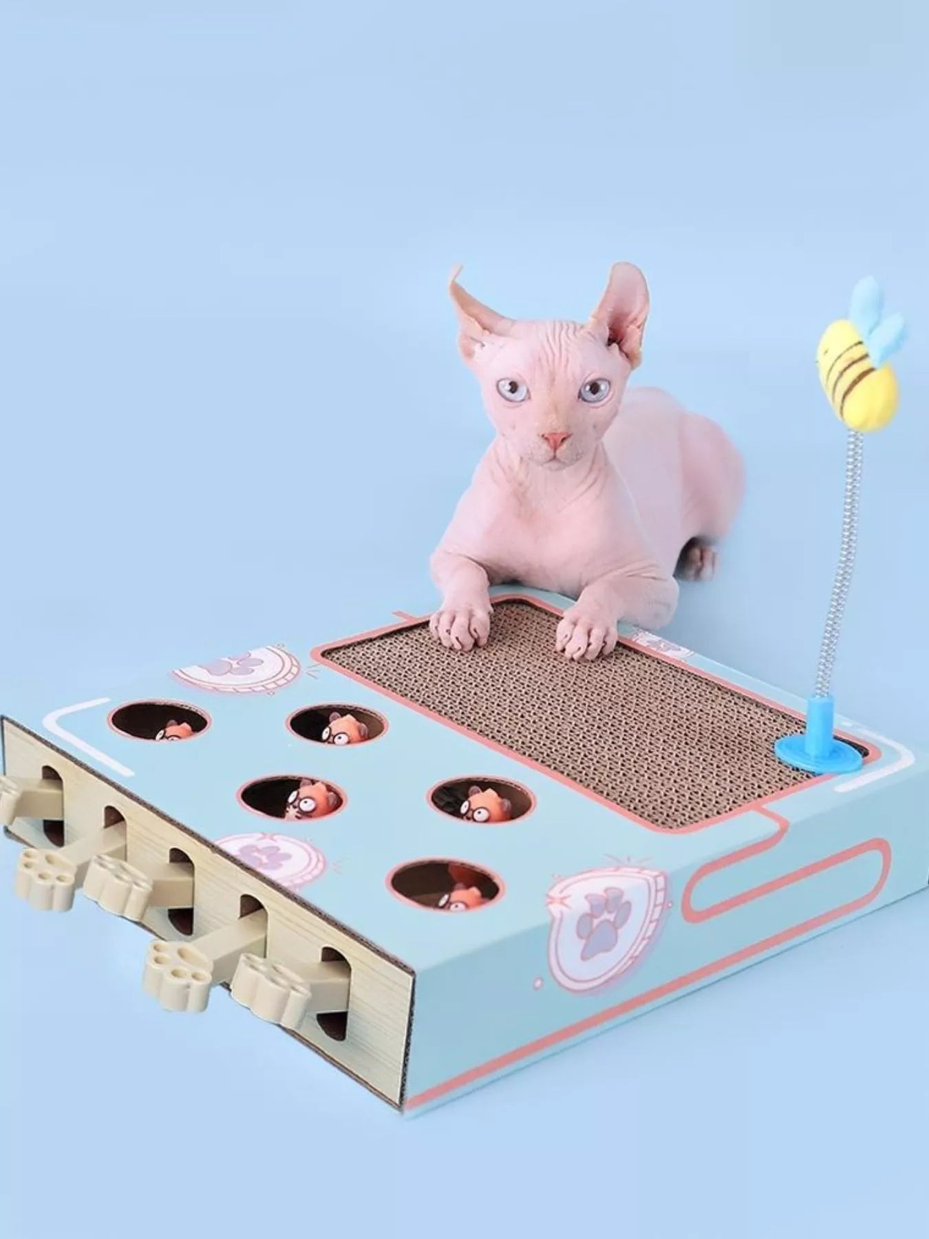 Interactive Whack-A-Mole Cat Toy Box – Corrugated Paper Puzzle Toy for Cats – view 7