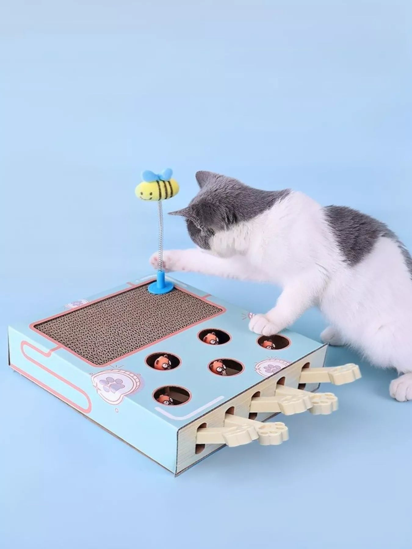 Interactive Whack-A-Mole Cat Toy Box – Corrugated Paper Puzzle Toy for Cats – view 9