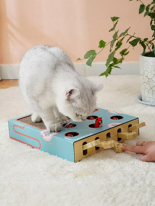 Interactive whack-a-mole corrugated paper puzzle cat toy box for cats