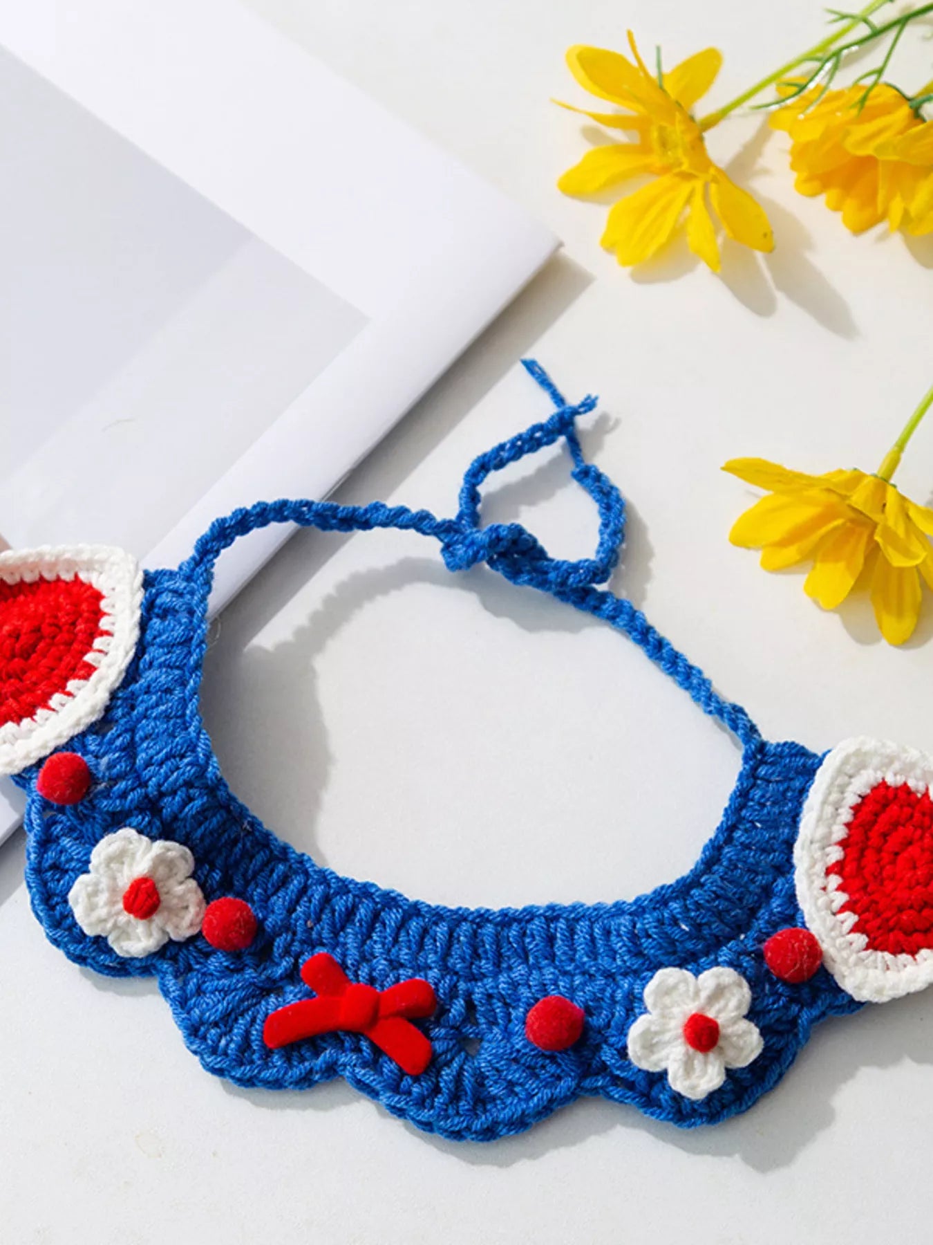 Knitted Floral Decorative Pet Collar – Soft Polyester Neck Collar for Dogs & Cats – view 6