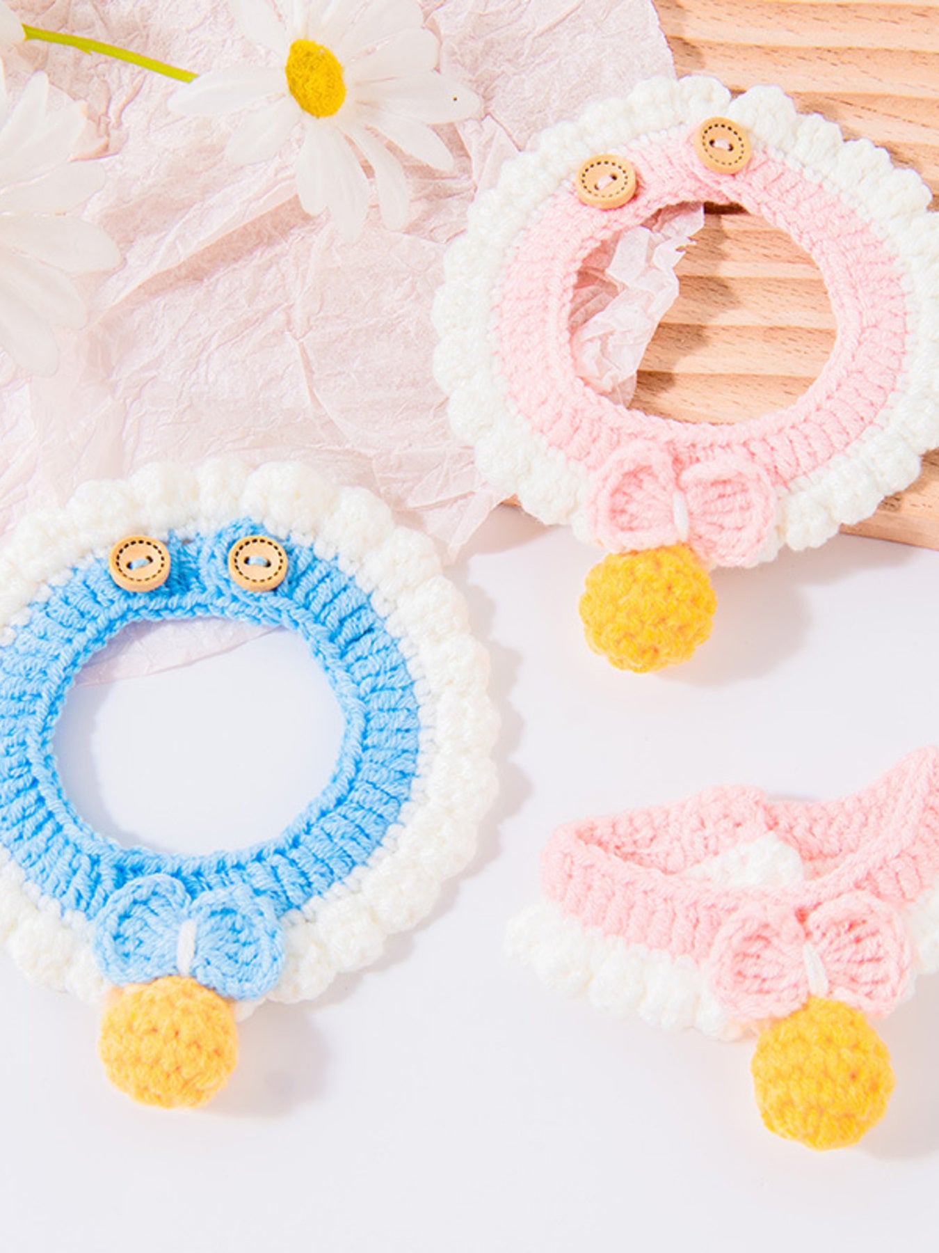 Knitted Pet Scarf – Buttoned Bow-Detail Neck Scarf for Dogs & Cats – view 2