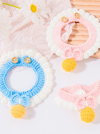 Knitted Pet Scarf – Buttoned Bow-Detail Neck Scarf for Dogs & Cats – view 2