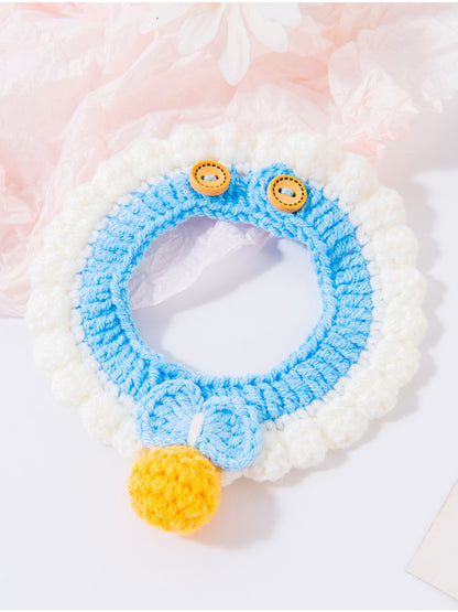 Knitted pet scarf with buttoned bow detail, neck scarf for dogs and cats