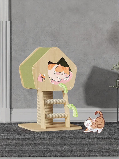 Modern Wooden Cat Condo with Sisal Scratching Post – Multi-Level Cat Tower – view 2