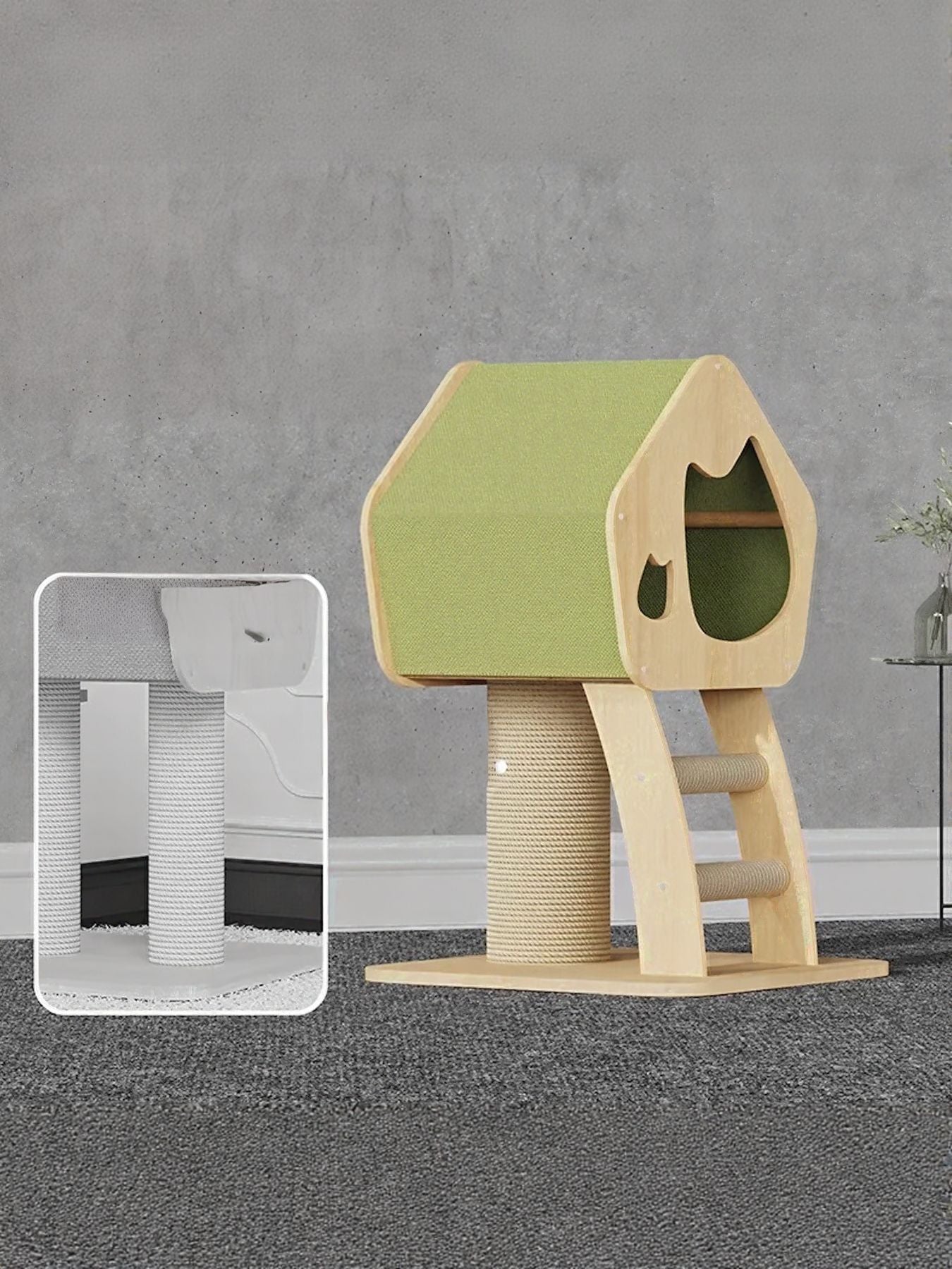 Modern Wooden Cat Condo with Sisal Scratching Post – Multi-Level Cat Tower – view 4
