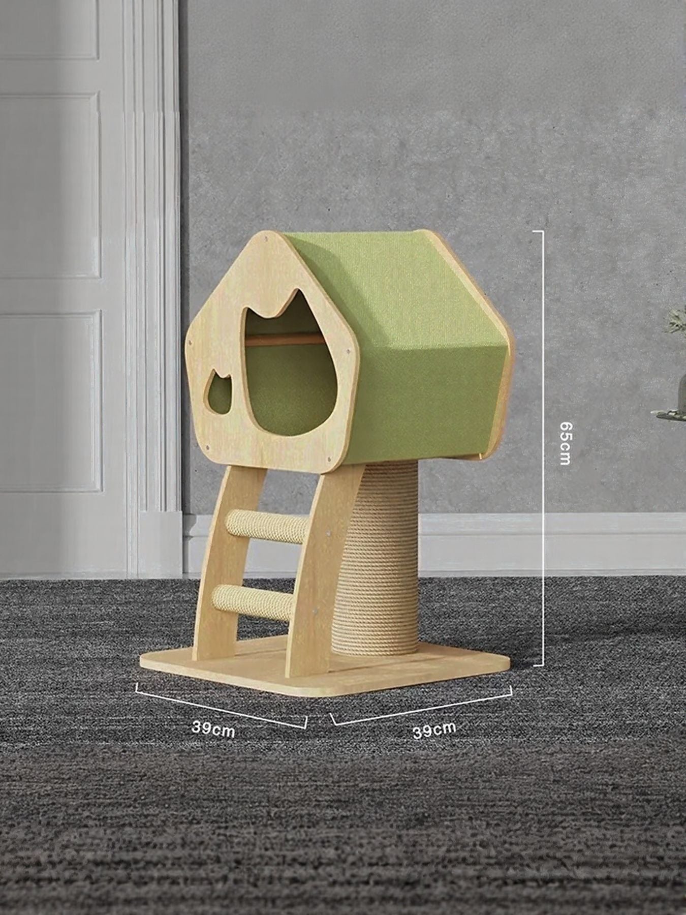 Modern Wooden Cat Condo with Sisal Scratching Post – Multi-Level Cat Tower – view 5