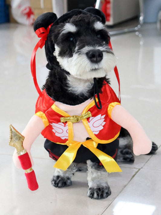 Nezha mythical hero pet costume jumpsuit with accessories for dogs and cats