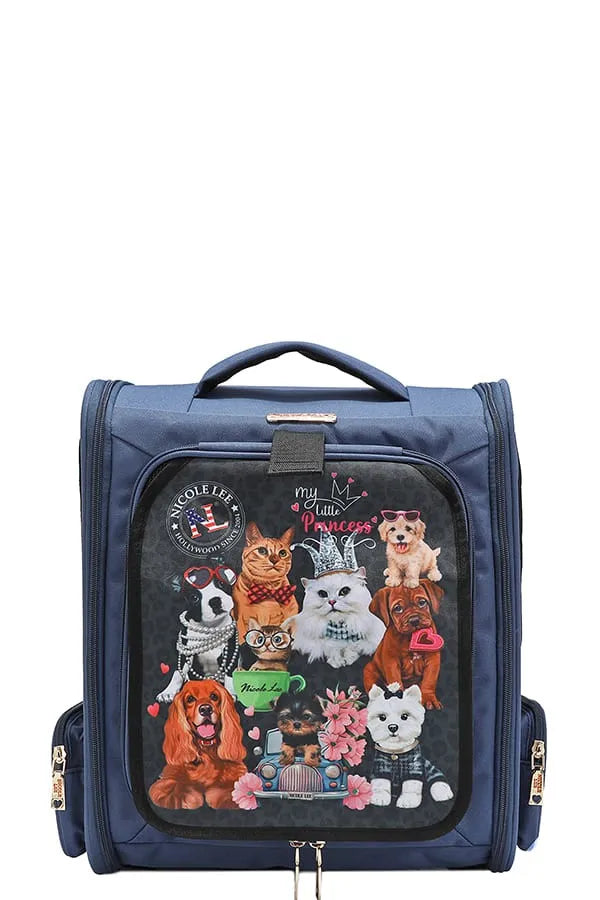 Nicole Lee USA expandable large polyester pet carrier backpack with dog breed print