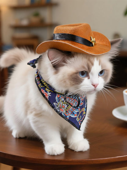 Paisley Print Pet Scarf & Hat Set – Boho Polyester Accessories for Dogs & Cats – view 3