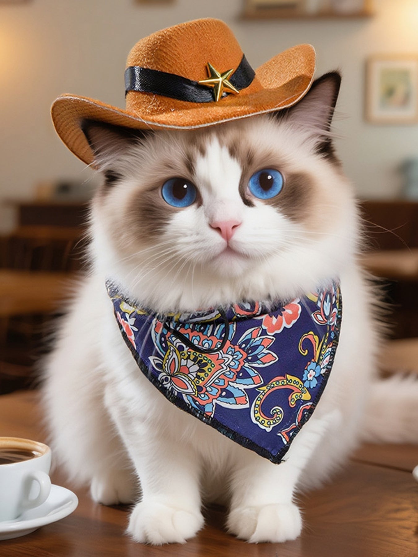 Boho paisley print pet scarf and hat set, polyester accessories for dogs and cats