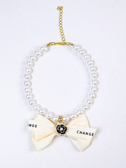 Pearl Bow-Knot Pet Necklace – Elegant Jewelry Accessory for Dogs & Cats – view 3