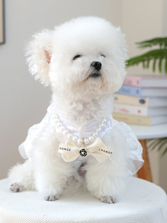 Pearl bow-knot pet necklace, elegant jewelry accessory for dogs and cats