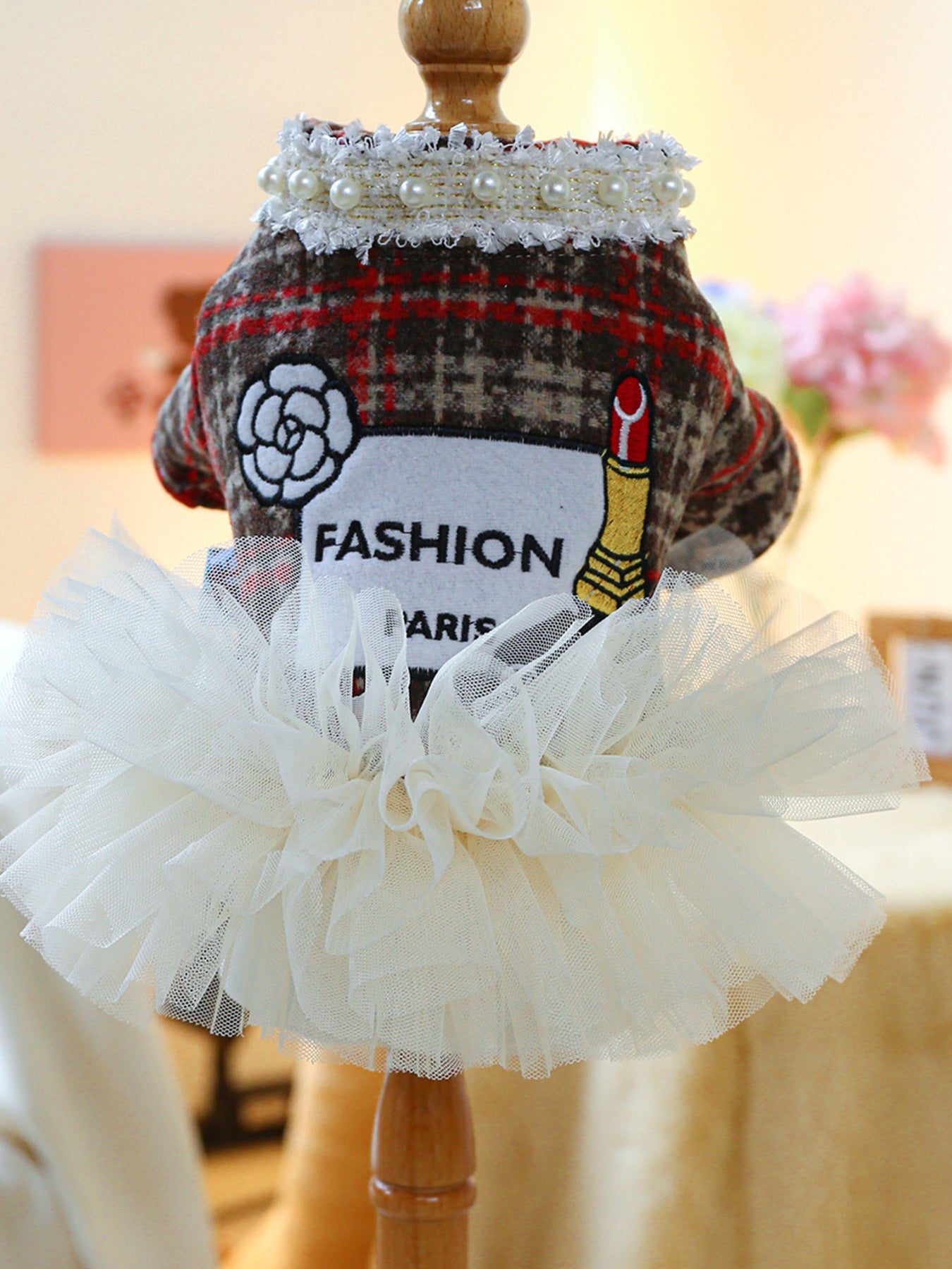 Pearl Collar Ruffled Lace Pet Dress – Elegant Polyester Dress for Dogs & Cats – view 4
