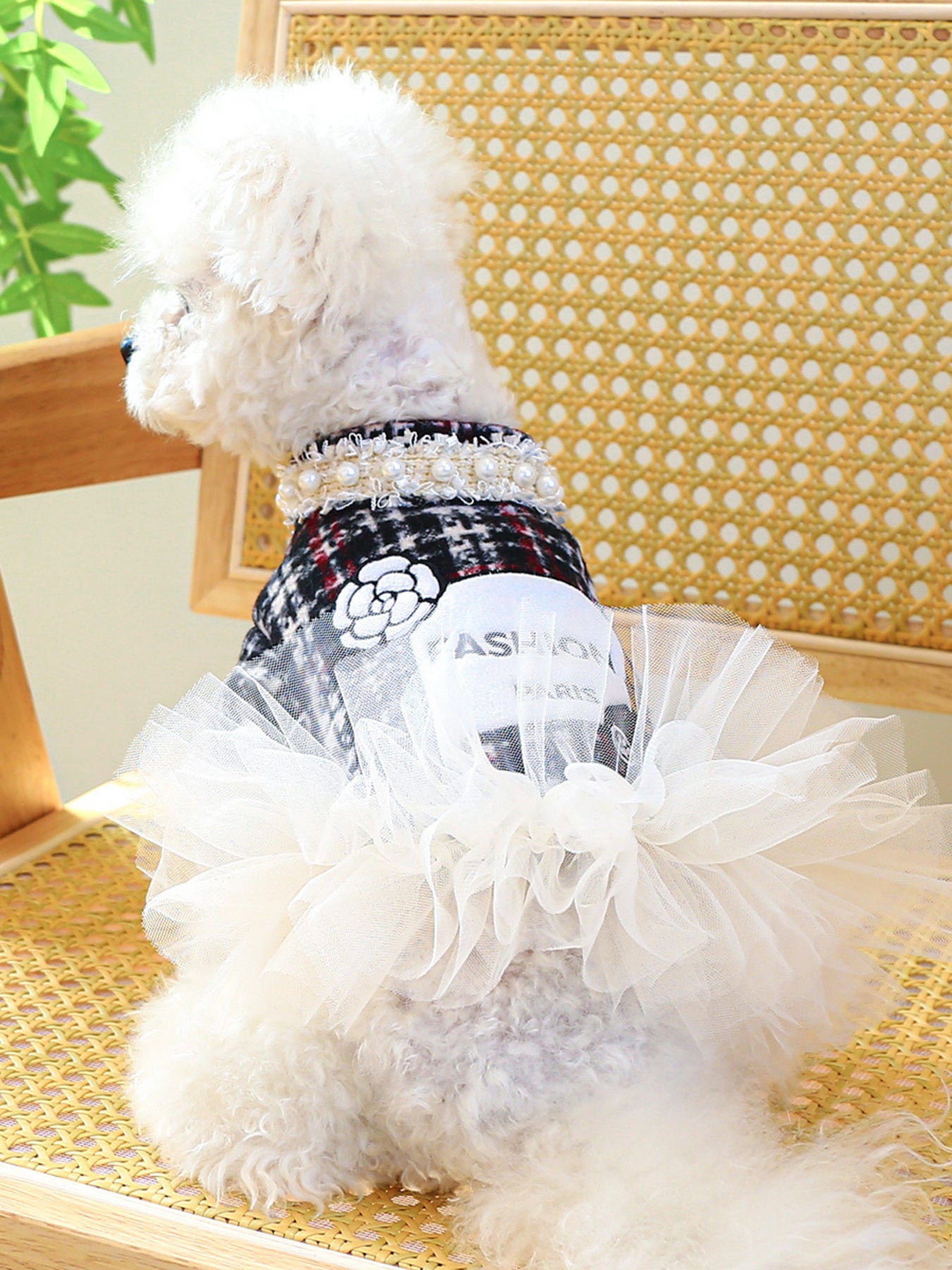 Pearl Collar Ruffled Lace Pet Dress – Elegant Polyester Dress for Dogs & Cats – view 6