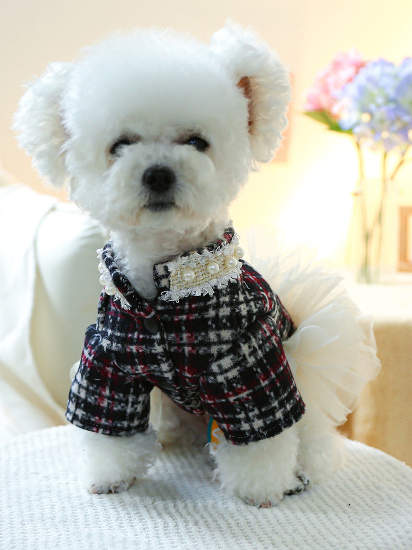 Pearl Collar Ruffled Lace Pet Dress – Elegant Polyester Dress for Dogs & Cats – view 8
