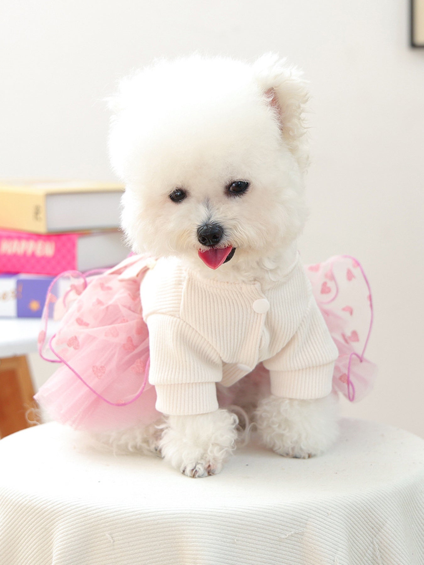 Pearl-Embellished Lace Ruffle Pet Dress – Elegant Polyester Dress for Dogs & Cats – view 3