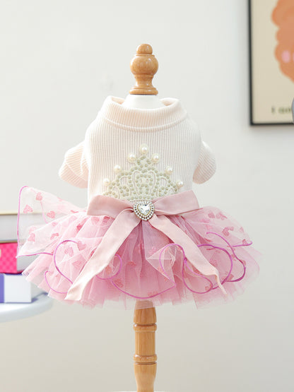 Pearl-Embellished Lace Ruffle Pet Dress – Elegant Polyester Dress for Dogs & Cats – view 4