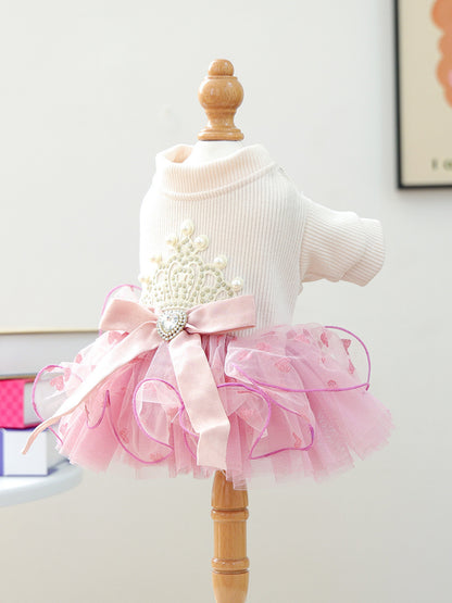Pearl-Embellished Lace Ruffle Pet Dress – Elegant Polyester Dress for Dogs & Cats – view 5