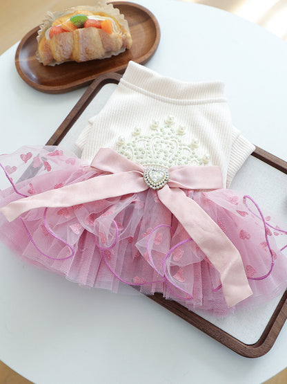 Pearl-Embellished Lace Ruffle Pet Dress – Elegant Polyester Dress for Dogs & Cats – view 8