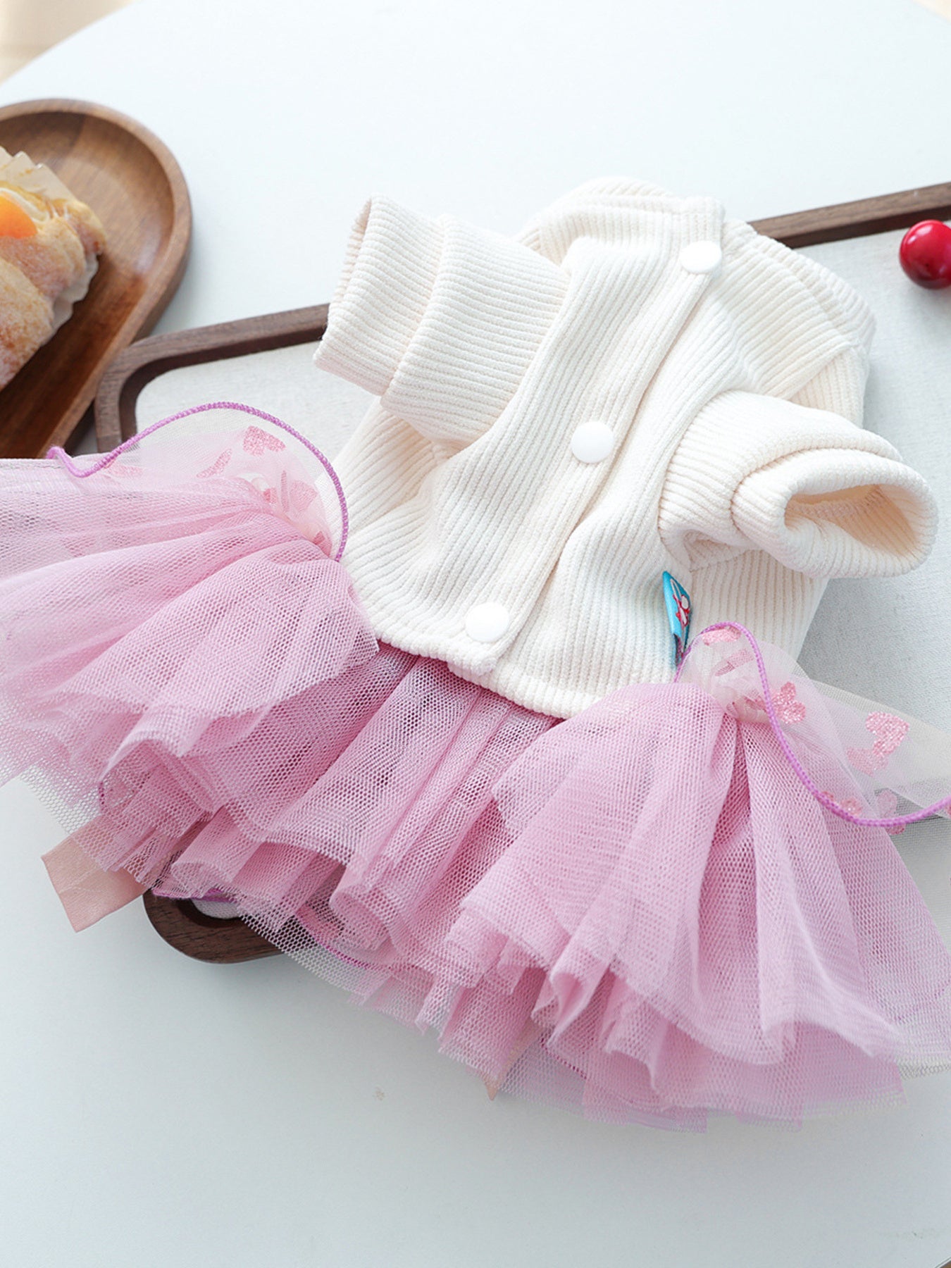 Pearl-Embellished Lace Ruffle Pet Dress – Elegant Polyester Dress for Dogs & Cats – view 9