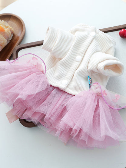 Pearl-Embellished Lace Ruffle Pet Dress – Elegant Polyester Dress for Dogs & Cats – view 9