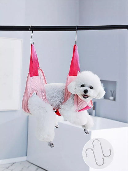 Mesh and polyester pet grooming hammock restraint bag for small pets