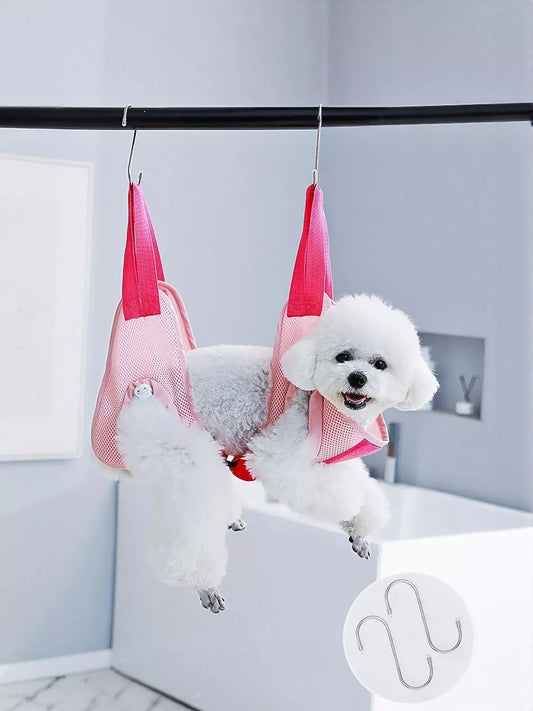 Mesh and polyester pet grooming hammock restraint bag for small pets