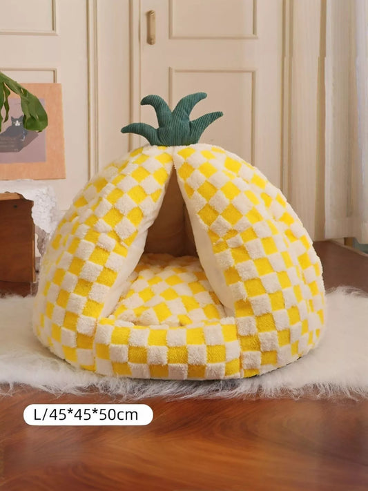 Pineapple-shaped foldable cozy pet nest bed for dogs and cats