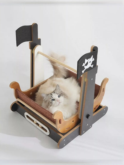 Pirate Ship Style Wooden Cat House – view 3