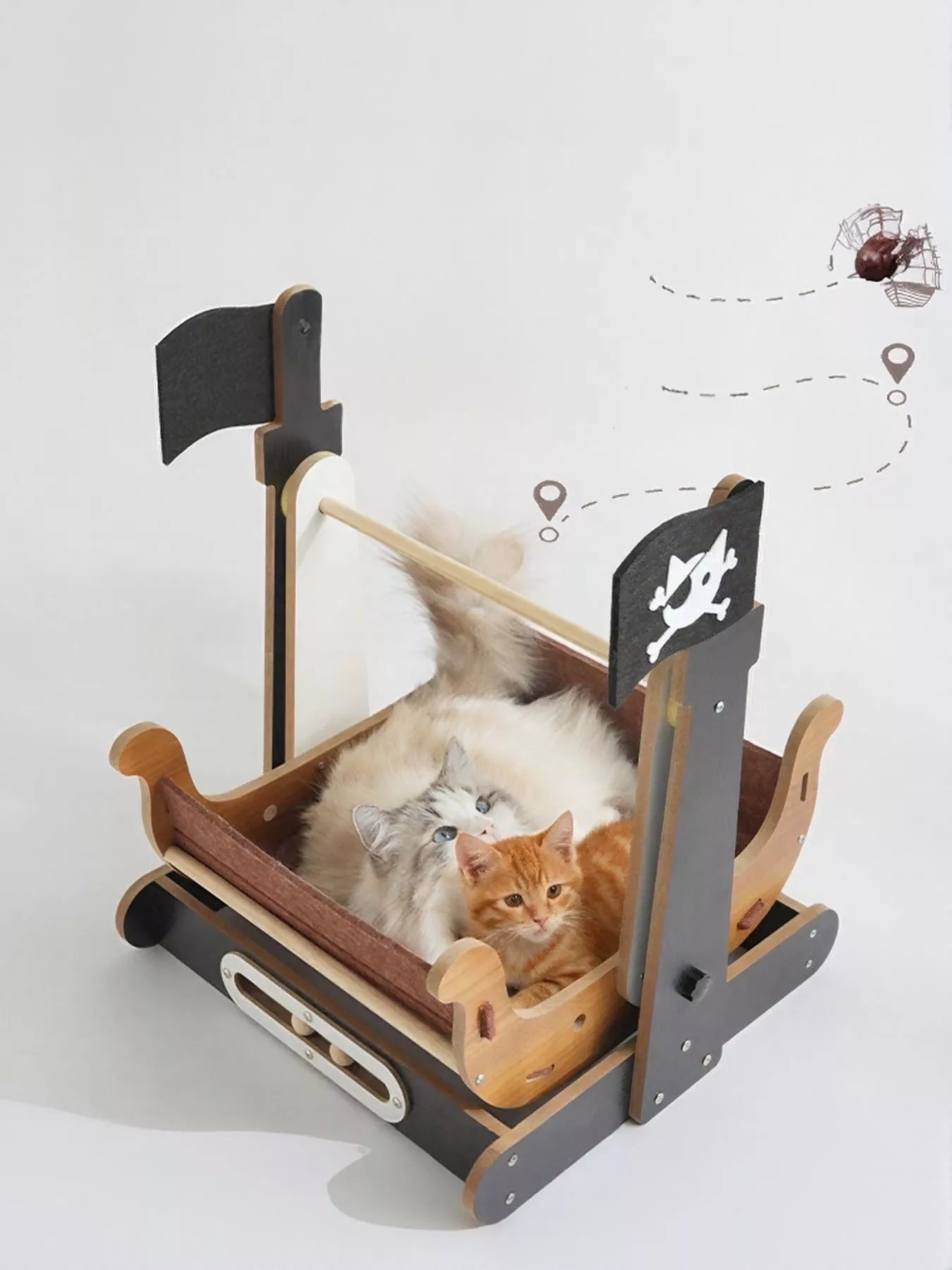 Pirate ship style wooden cat house for cats