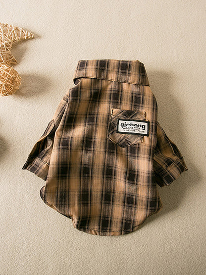 Plaid Button-Down Pet Shirt – Classic Polyester Dog & Cat Shirt with Pocket – view 2