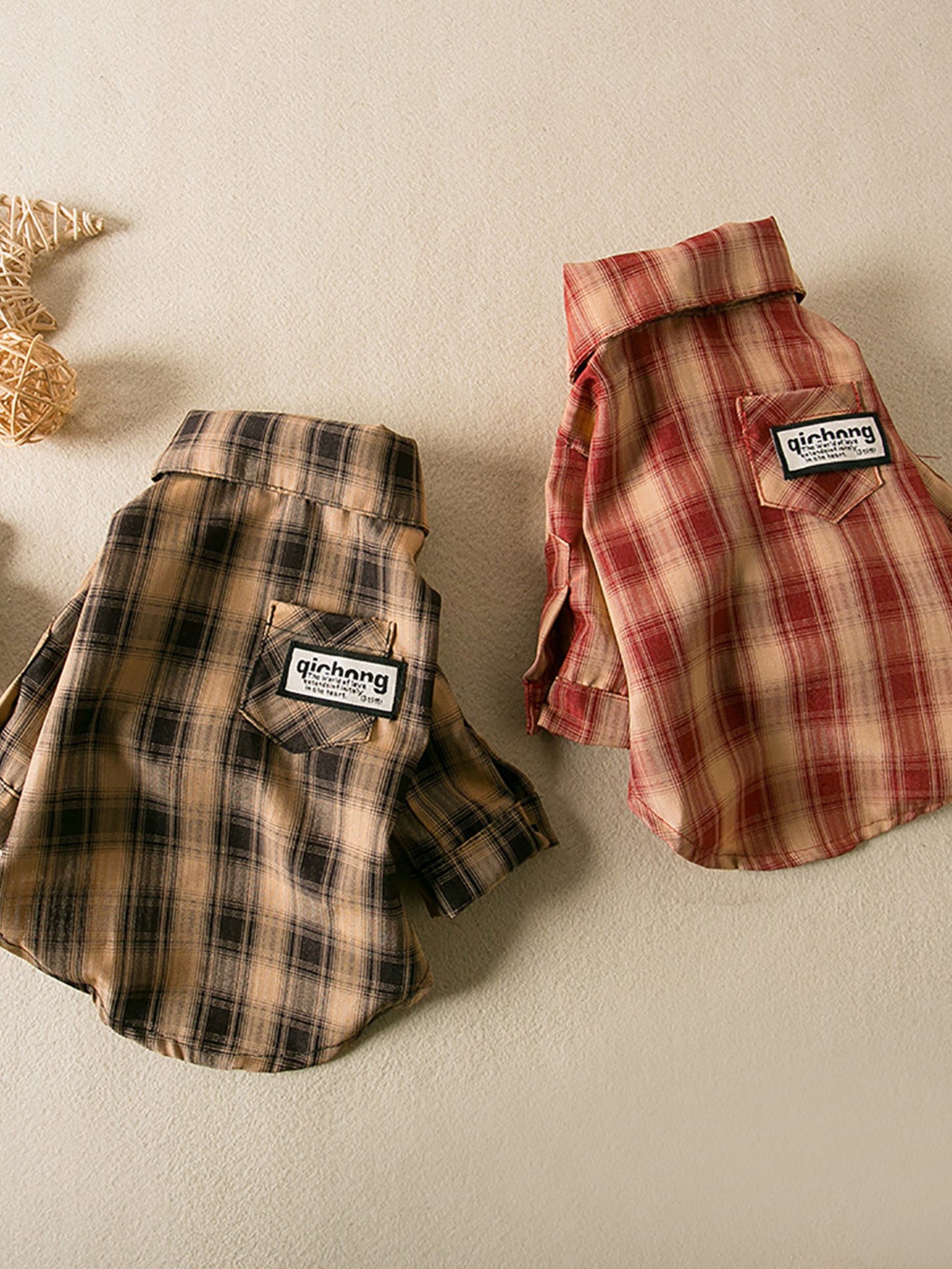 Plaid Button-Down Pet Shirt – Classic Polyester Dog & Cat Shirt with Pocket – view 3